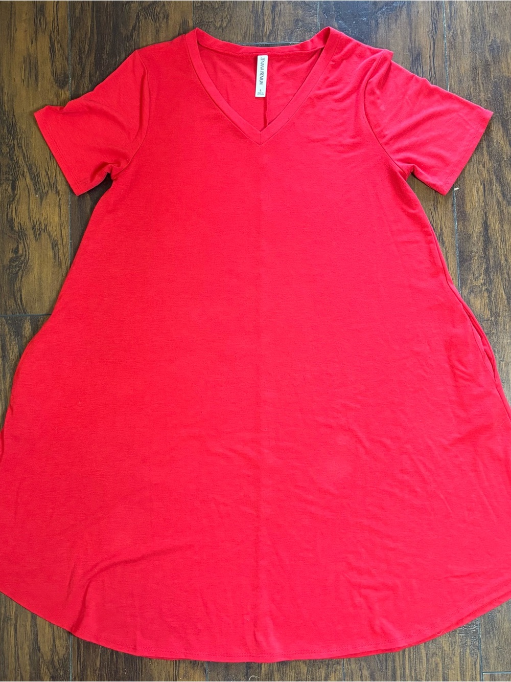 Red V-neck top with label Zenana Premium Size Large